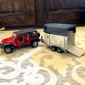 Bruder jeep wrangler and horse trailer toy